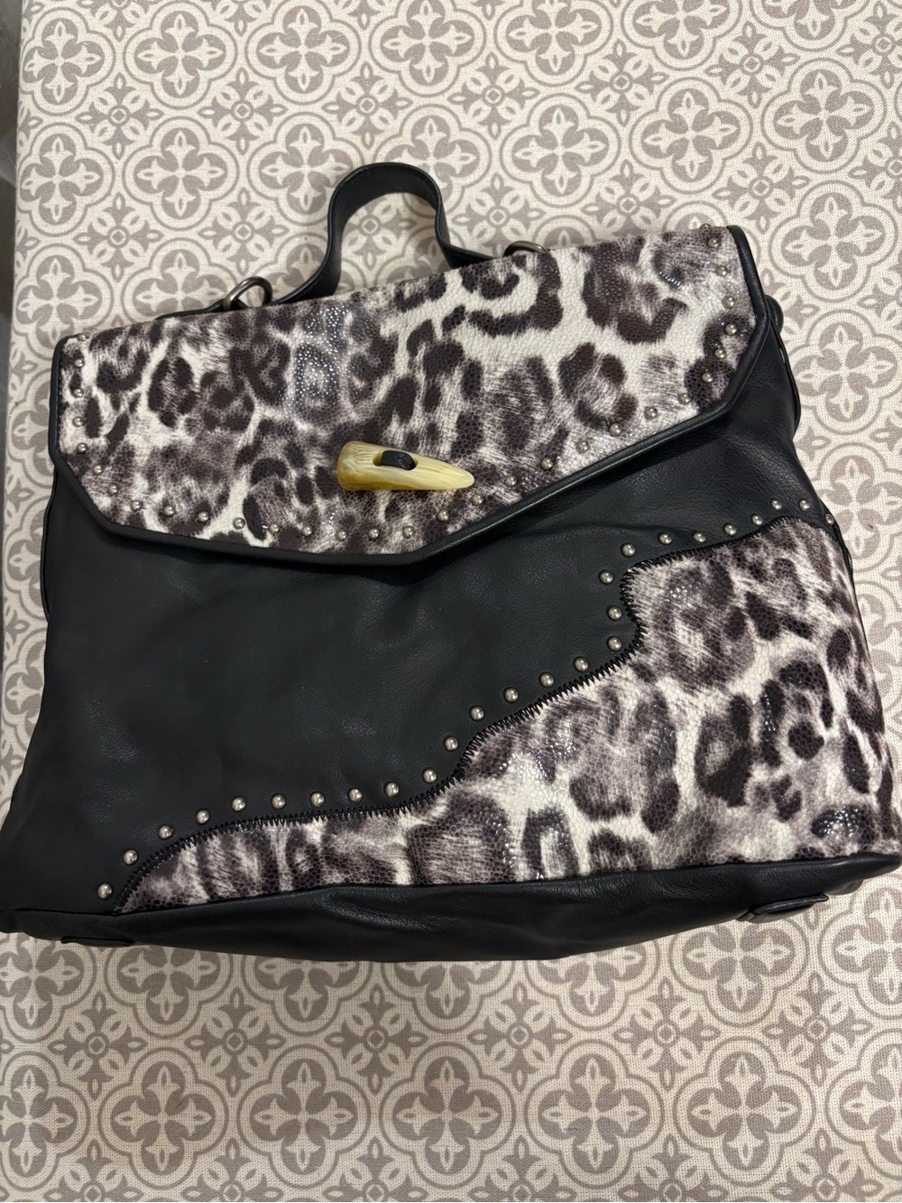 Black & Gray Leopard Print Top-Handle Purse